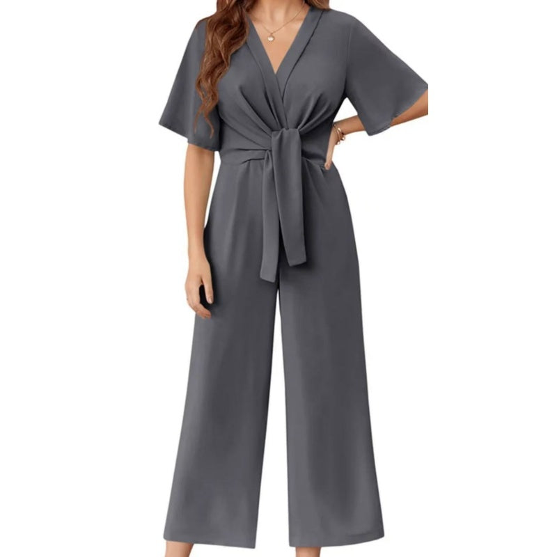 👗 LIMITIERTES ANGEBOT 50% RABATT! ✨ Eleganter V-Ausschnitt Jumpsuit – Weit, Mit Bindeband, Vielseitig 🎀