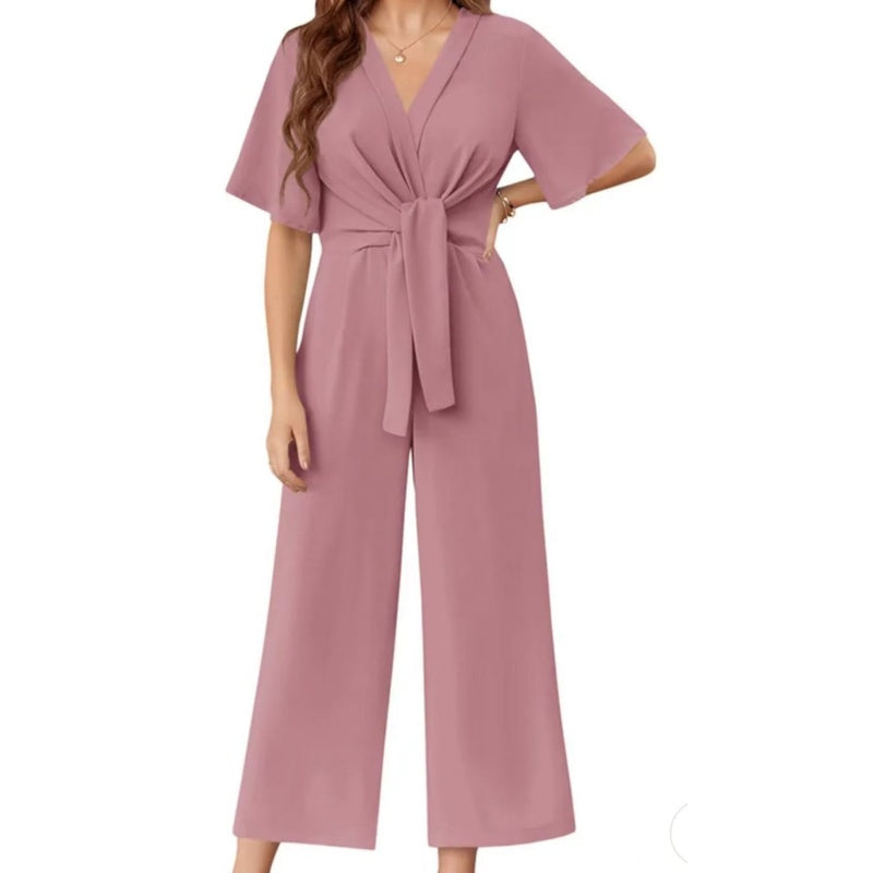 👗 LIMITIERTES ANGEBOT 50% RABATT! ✨ Eleganter V-Ausschnitt Jumpsuit – Weit, Mit Bindeband, Vielseitig 🎀