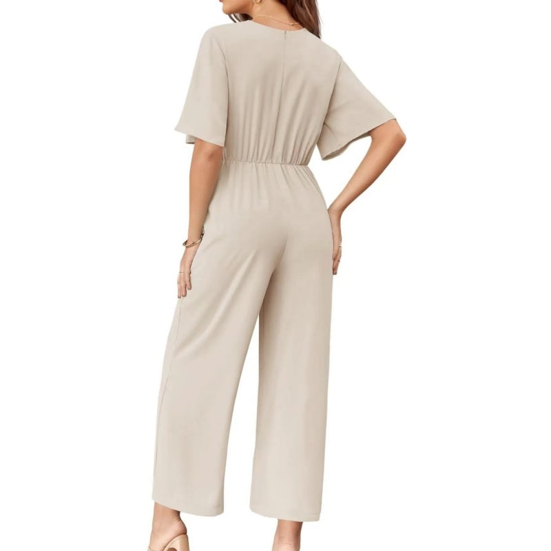 👗 LIMITIERTES ANGEBOT 50% RABATT! ✨ Eleganter V-Ausschnitt Jumpsuit – Weit, Mit Bindeband, Vielseitig 🎀