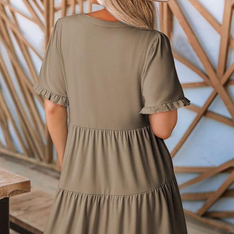 ⏳Begrenzte Zeit 50% Rabatt💥Damen-Stufenkleid mit Rüschenbesatz und V-Ausschnitt👚