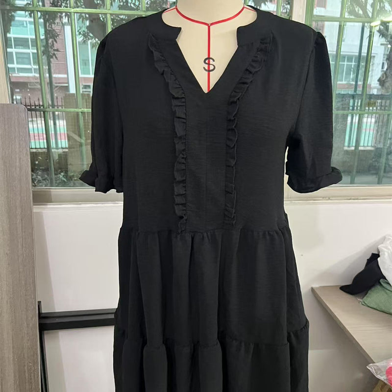 ⏳Begrenzte Zeit 50% Rabatt💥Damen-Stufenkleid mit Rüschenbesatz und V-Ausschnitt👚