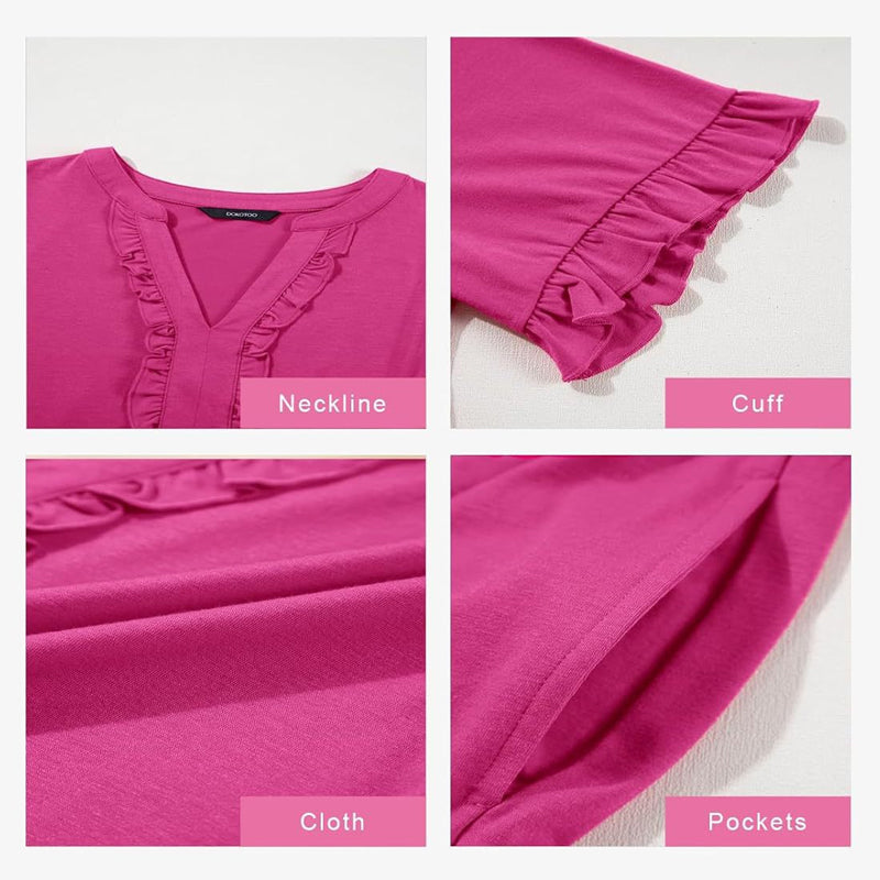 ⏳Begrenzte Zeit 50% Rabatt💥Damen-Stufenkleid mit Rüschenbesatz und V-Ausschnitt👚