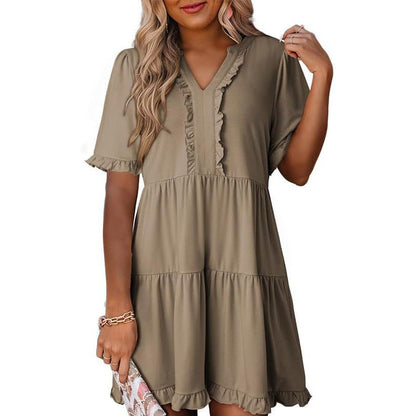⏳Begrenzte Zeit 50% Rabatt💥Damen-Stufenkleid mit Rüschenbesatz und V-Ausschnitt👚
