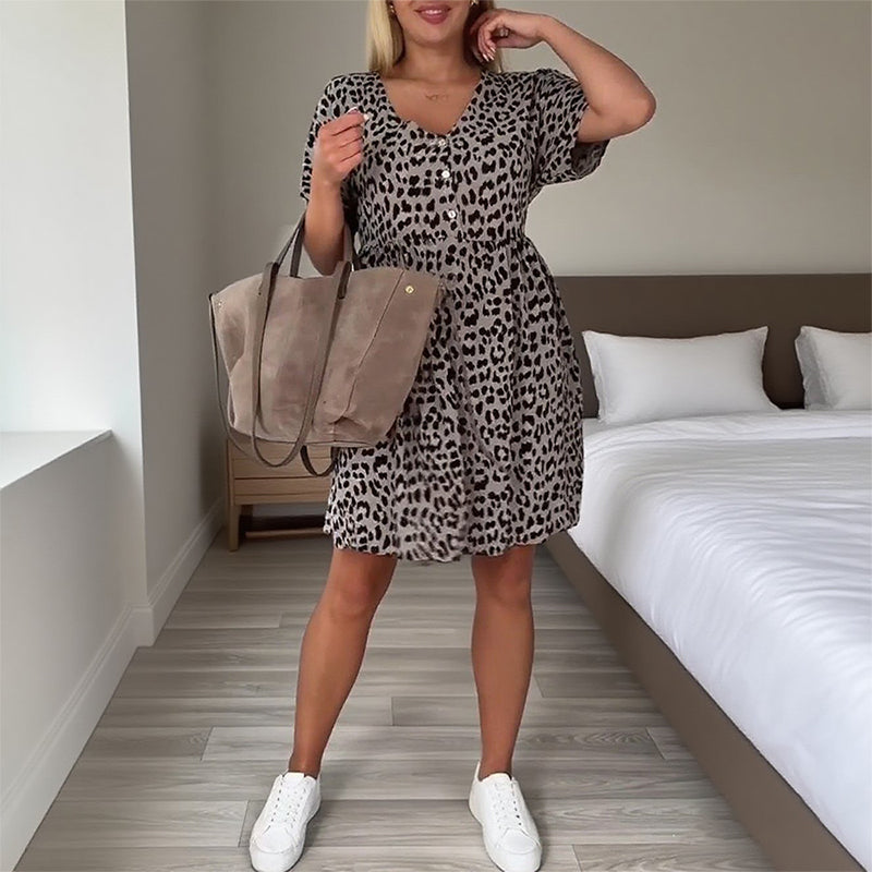 📉Preissenkung! 🔥Sommer-Hot-Sale 58% Rabatt❤️Lässiges Damenkleid mit V-Ausschnitt und kurzen Ärmeln