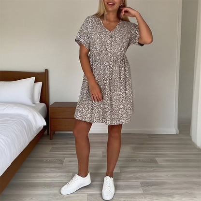 📉Preissenkung! 🔥Sommer-Hot-Sale 58% Rabatt❤️Lässiges Damenkleid mit V-Ausschnitt und kurzen Ärmeln