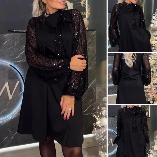 Glitzerndes Paillettenkleid im Patchwork-Stil für Dame