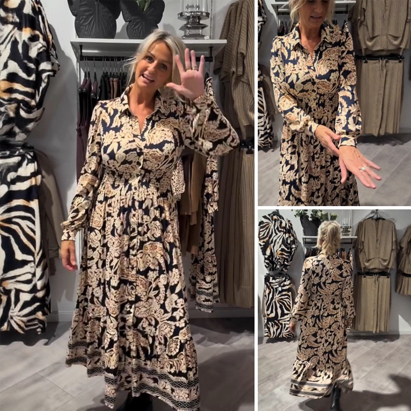 Anmutiges Langarmkleid mit Blumenmuster