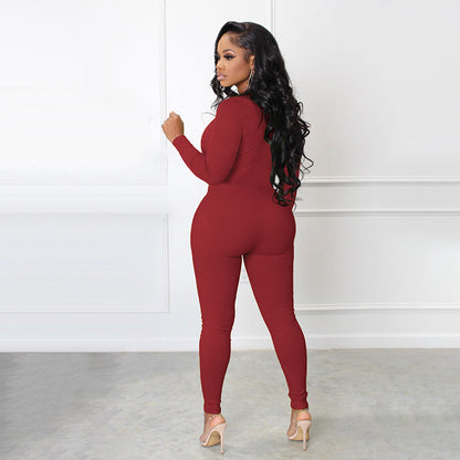 🔥🩱Einfarbiger nahtloser Jumpsuit mit halbem Reißverschluss