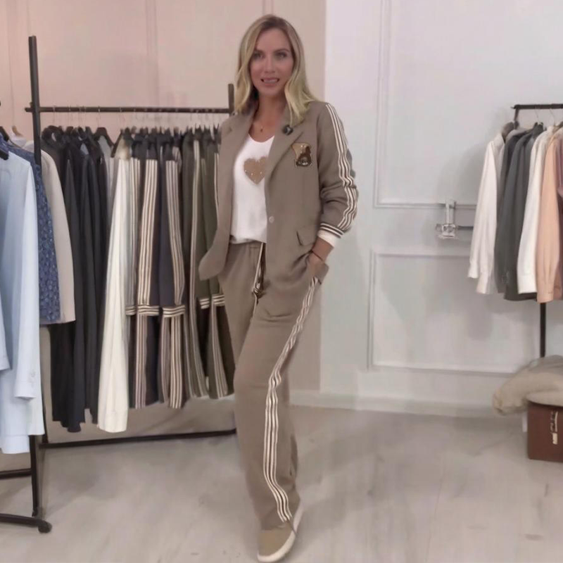Modisches 2-teiliges Set aus gestreiftem Blazer und Hose