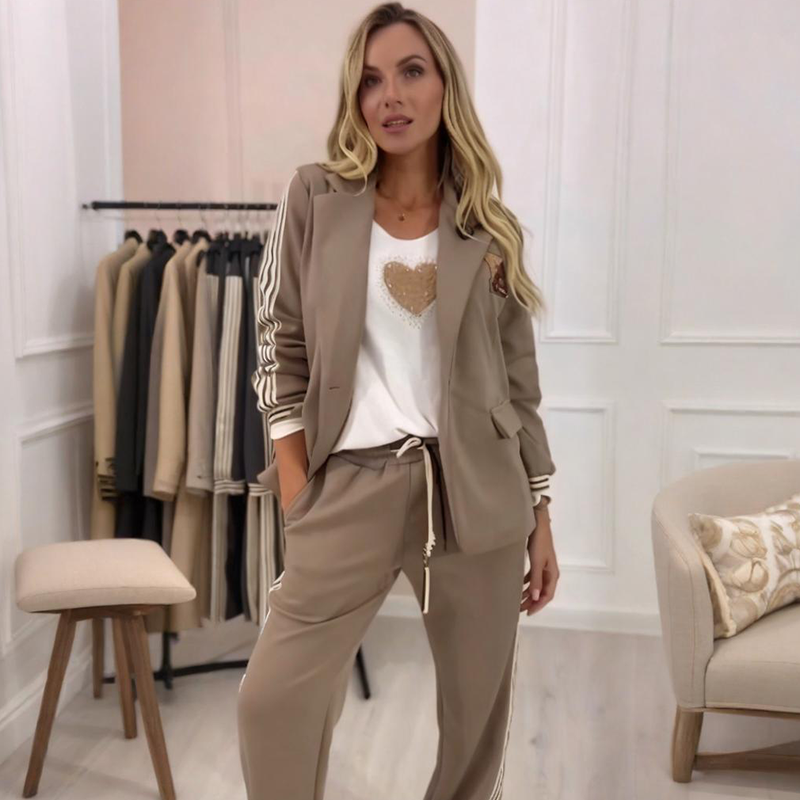 Modisches 2-teiliges Set aus gestreiftem Blazer und Hose
