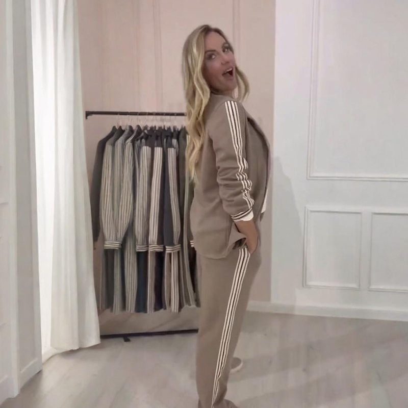 Modisches 2-teiliges Set aus gestreiftem Blazer und Hose