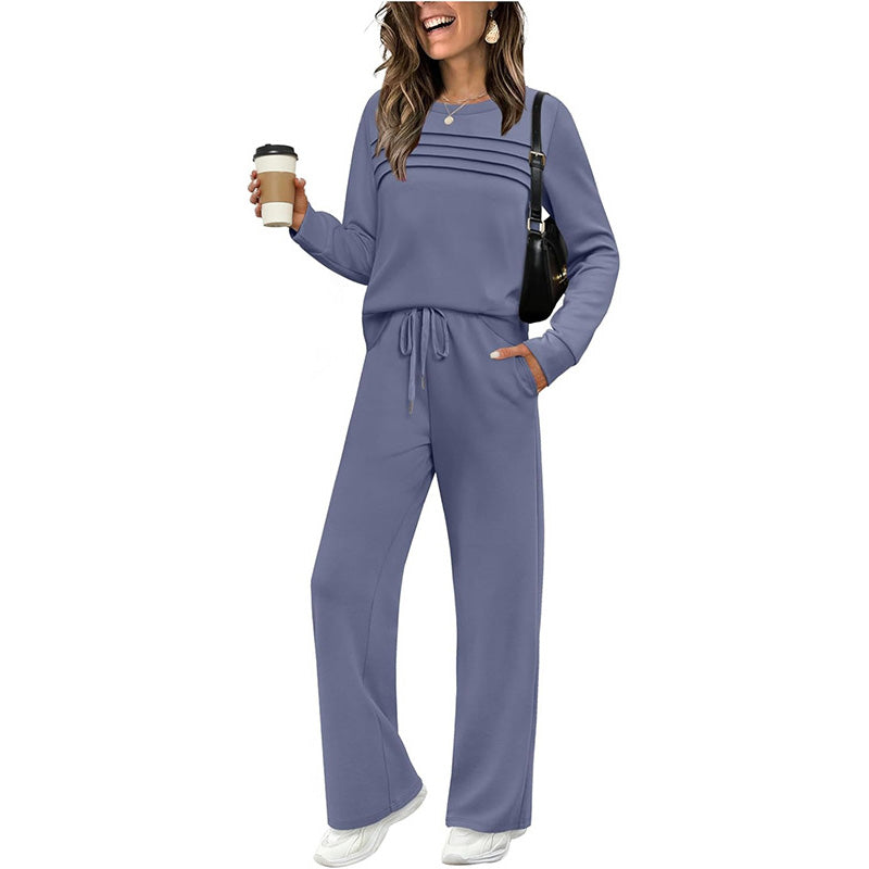 Set für Damen mit Rundhals-Top und Kordelzughose