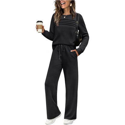 Set für Damen mit Rundhals-Top und Kordelzughose