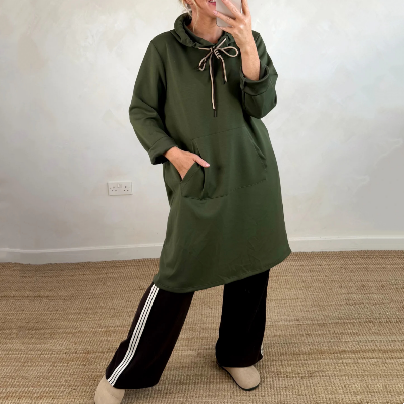 Übergroßes langes Kapuzenkleid für Damen mit Taschen