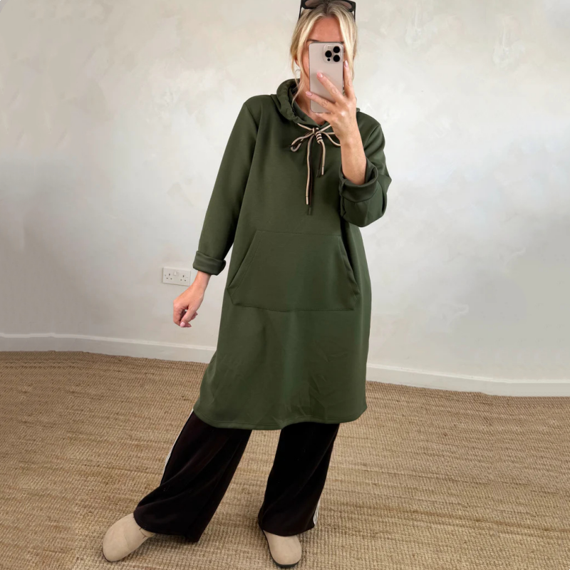 Übergroßes langes Kapuzenkleid für Damen mit Taschen