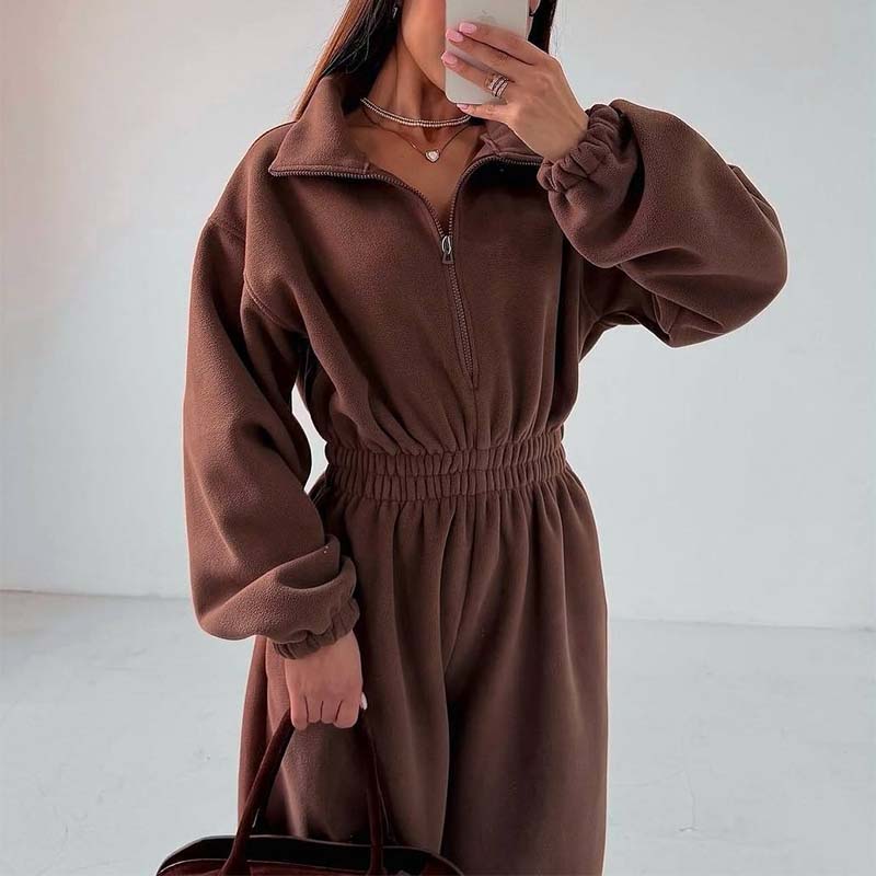 Cozy Warm Zip Front Jumpsuit