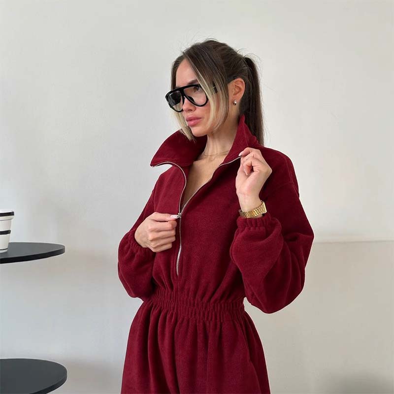 Cozy Warm Zip Front Jumpsuit