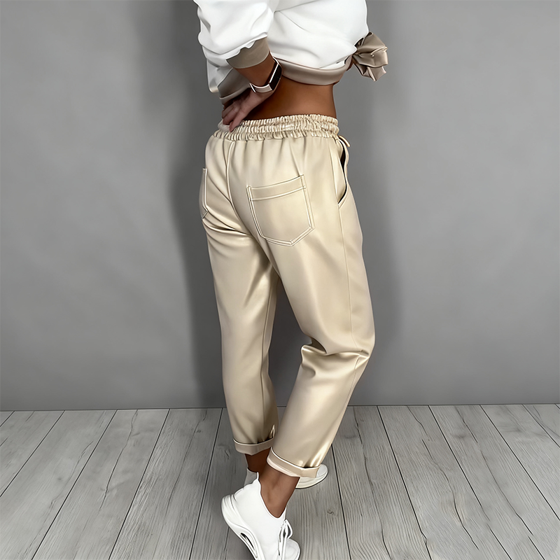 🎁 Muttertag – 50 % OFF – 2-teiliges Set aus lässigem Damen-Oberteil mit V-Ausschnitt und Hose mit hoher Taille