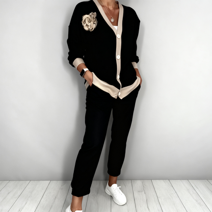 🎁 Muttertag – 50 % OFF – 2-teiliges Set aus lässigem Damen-Oberteil mit V-Ausschnitt und Hose mit hoher Taille