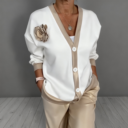🎁 Muttertag – 50 % OFF – 2-teiliges Set aus lässigem Damen-Oberteil mit V-Ausschnitt und Hose mit hoher Taille