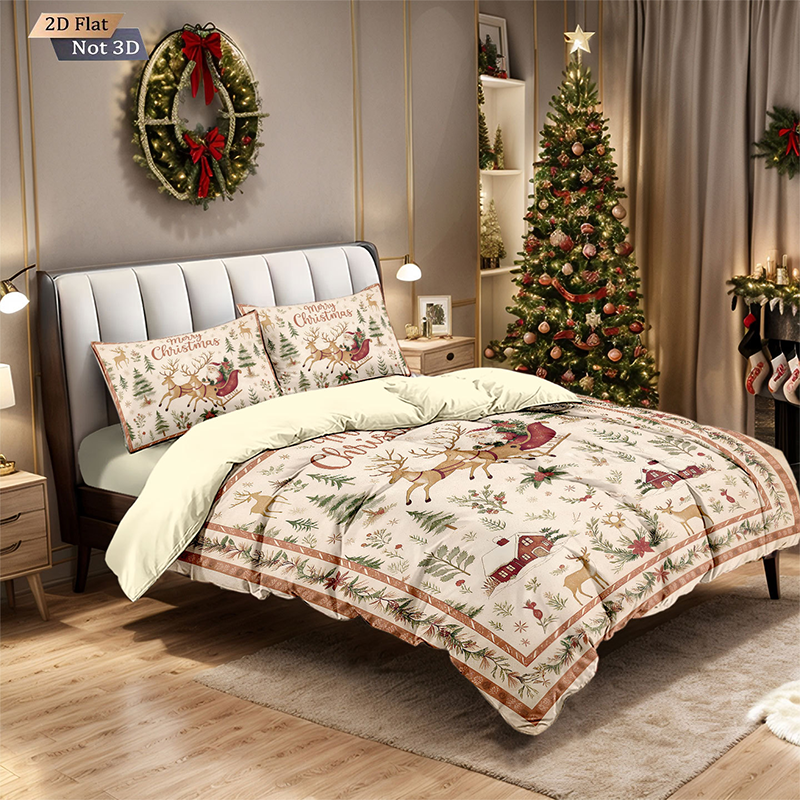 ⏳Nur für kurze Zeit 50 % Rabatt⏰Festliches 3-teiliges Weihnachts-Bettwäscheset🛏️❤️