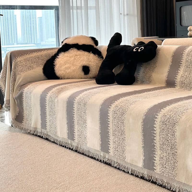 🛋️ Weicher gestreifter Chenille-Sofaüberwurf – Atmungsaktiv & Stilvoll für jede Jahreszeit 🌤️