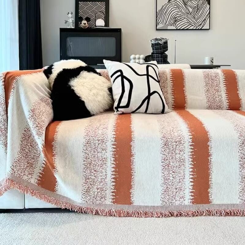 🛋️ Weicher gestreifter Chenille-Sofaüberwurf – Atmungsaktiv & Stilvoll für jede Jahreszeit 🌤️