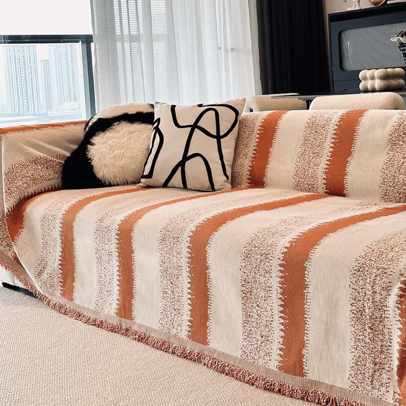 🛋️ Weicher gestreifter Chenille-Sofaüberwurf – Atmungsaktiv & Stilvoll für jede Jahreszeit 🌤️