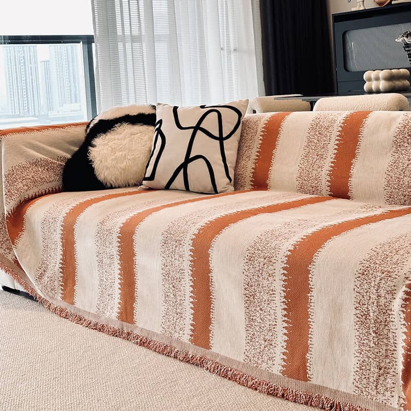 🛋️ Weicher gestreifter Chenille-Sofaüberwurf – Atmungsaktiv & Stilvoll für jede Jahreszeit 🌤️