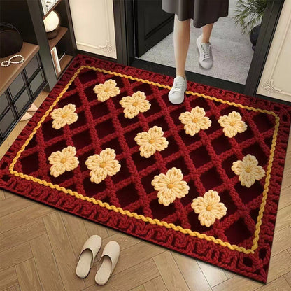 🌲Weihnachtsdeal: 3D-Floral-Garn Bodenmatte - Saugstark & Rutschfest