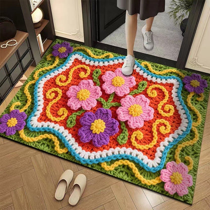 🌲Weihnachtsdeal: 3D-Floral-Garn Bodenmatte - Saugstark & Rutschfest