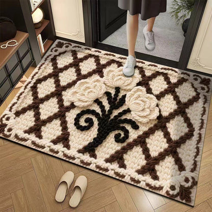 🌲Weihnachtsdeal: 3D-Floral-Garn Bodenmatte - Saugstark & Rutschfest