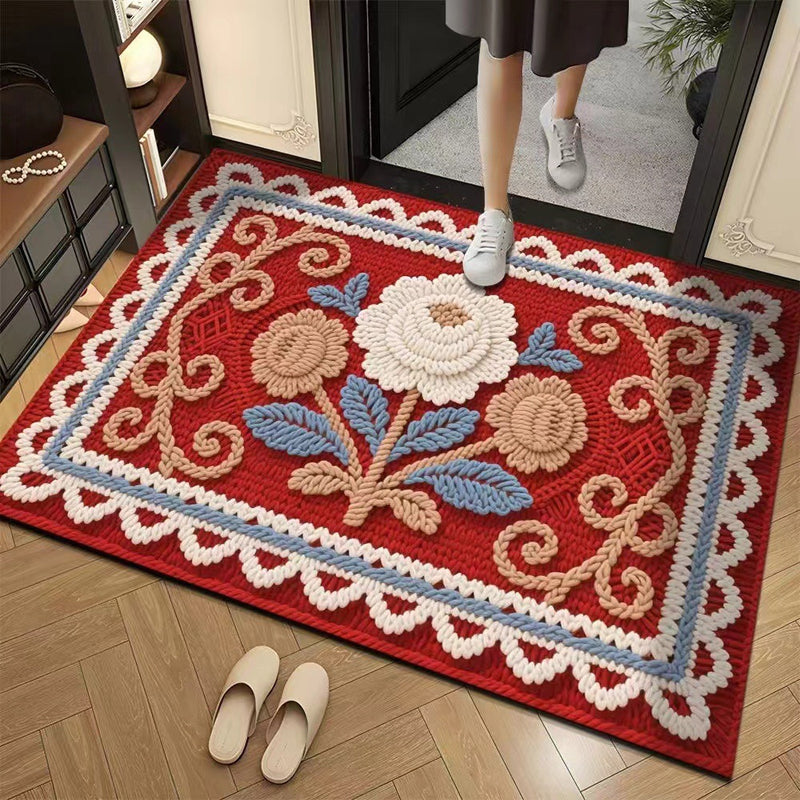 🌲Weihnachtsdeal: 3D-Floral-Garn Bodenmatte - Saugstark & Rutschfest