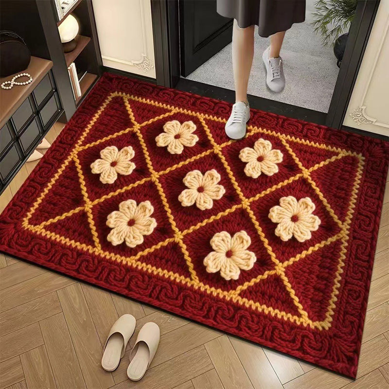 🌲Weihnachtsdeal: 3D-Floral-Garn Bodenmatte - Saugstark & Rutschfest