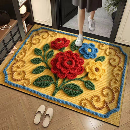 🌲Weihnachtsdeal: 3D-Floral-Garn Bodenmatte - Saugstark & Rutschfest