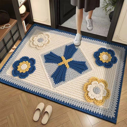 🌲Weihnachtsdeal: 3D-Floral-Garn Bodenmatte - Saugstark & Rutschfest