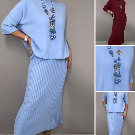 ⏳ Letzter Tag: 50 % auf das gesamte Sortiment!⏰Elegantes 2-teiliges Set aus Strickpullover und Midirock