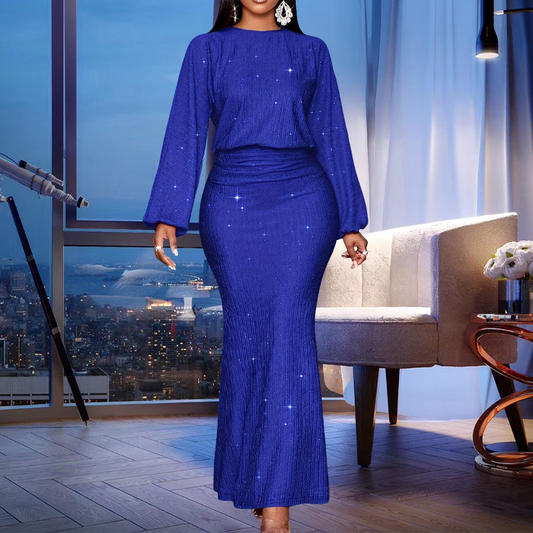 Langes, paillettenbesetztes, plissiertes Meerjungfrauenkleid für Damen