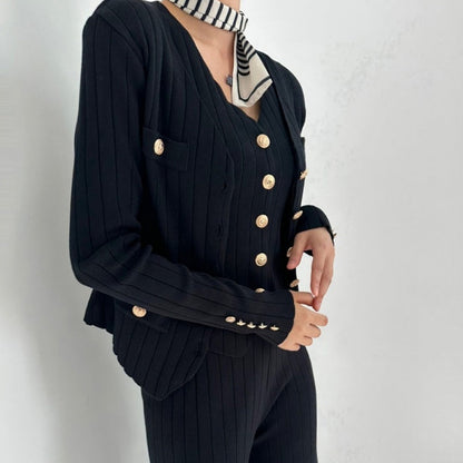 🔥 54 % RABATT | Dreiteiliges Damen-Set: Cardigan mit V-Ausschnitt, Top und Hose 👗✨