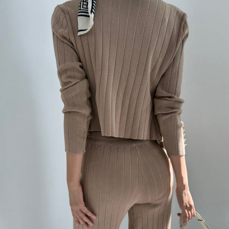 🔥 54 % RABATT | Dreiteiliges Damen-Set: Cardigan mit V-Ausschnitt, Top und Hose 👗✨