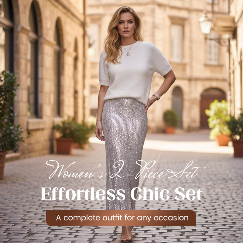 💥 Preissturz für kurze Zeit!👗Damen zweiteiliges Set: Strickoberteil und Paillettenrock