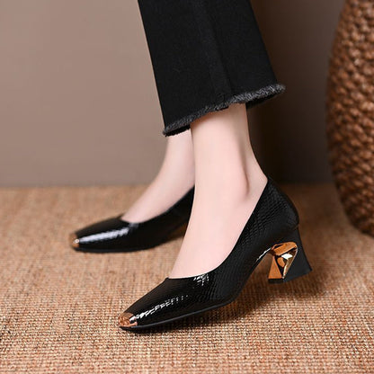 🔥 50% Rabatt auf Bestseller!｜Damen-Schlangenhaut-Blockabsatzschuhe – Drückt nicht, ermüdet nicht – Die erste Wahl für stilvolle Büro-Looks