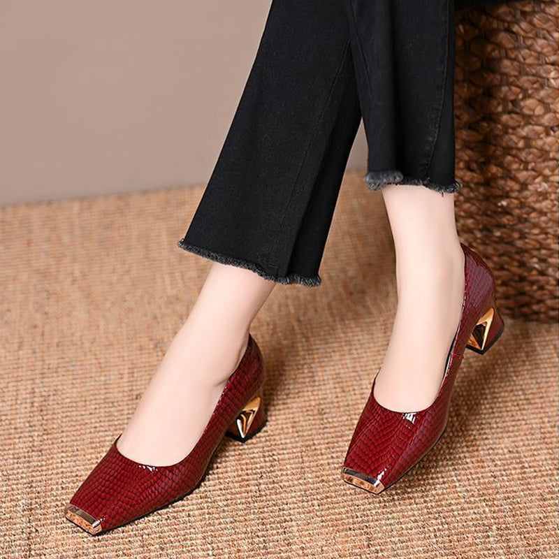🔥 50% Rabatt auf Bestseller!｜Damen-Schlangenhaut-Blockabsatzschuhe – Drückt nicht, ermüdet nicht – Die erste Wahl für stilvolle Büro-Looks