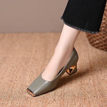 🔥 50% Rabatt auf Bestseller!｜Damen-Schlangenhaut-Blockabsatzschuhe – Drückt nicht, ermüdet nicht – Die erste Wahl für stilvolle Büro-Looks