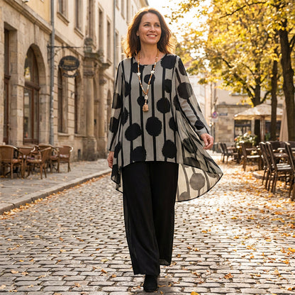 ⏰ 50 % Rabatt! 2026er Neuheit – Zweiteiliges Set mit asymmetrischem Saum & Vintage-Print. Vorne kurz, hinten lang – locker, elegant, vielseitig kombinierbar 💫👗
