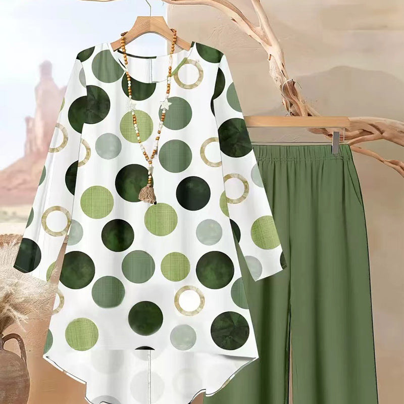 ⏰ 50 % Rabatt! 2026er Neuheit – Zweiteiliges Set mit asymmetrischem Saum & Vintage-Print. Vorne kurz, hinten lang – locker, elegant, vielseitig kombinierbar 💫👗