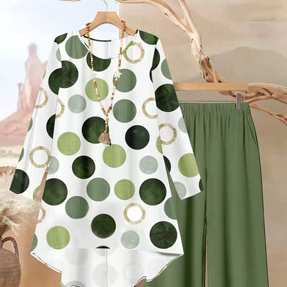 ⏰ 50 % Rabatt! 2026er Neuheit – Zweiteiliges Set mit asymmetrischem Saum & Vintage-Print. Vorne kurz, hinten lang – locker, elegant, vielseitig kombinierbar 💫👗