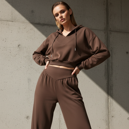 Damen-Set aus kurzem Hoodie und weit geschnittener Hose🔥versandkostenfrei