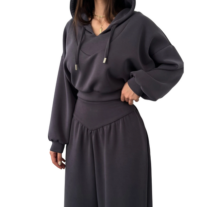 Damen-Set aus kurzem Hoodie und weit geschnittener Hose🔥versandkostenfrei