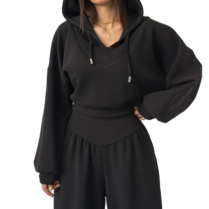 Damen-Set aus kurzem Hoodie und weit geschnittener Hose🔥versandkostenfrei
